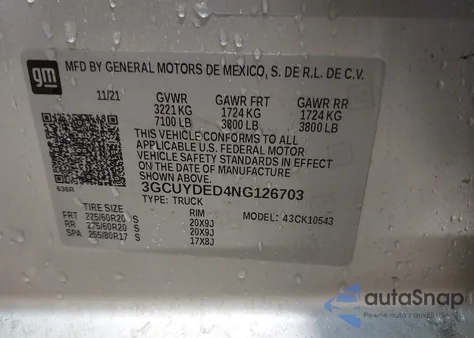2022 Chevrolet Silverado 1500 Ltd 4Wd Short Bed Lt from USA, damaged, VIN 3GCUYDED4NG126703